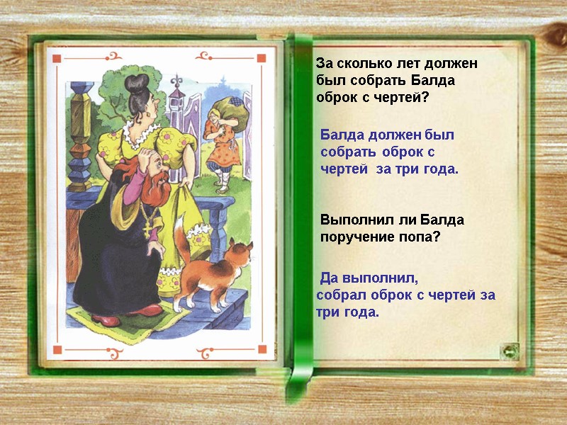 Выполнил ли Балда поручение попа?  Да выполнил,  собрал оброк с чертей за